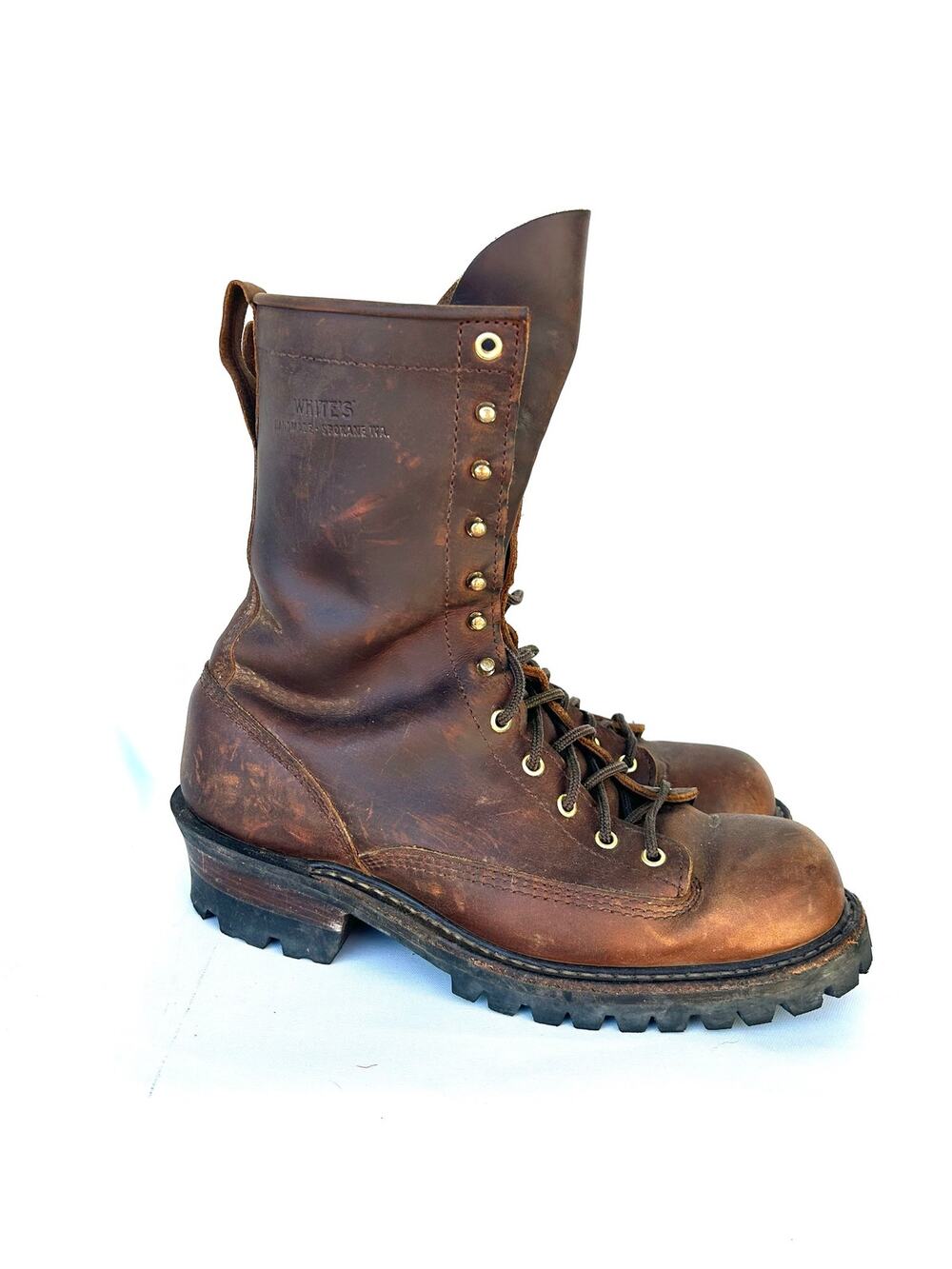 White’s Vintage Smokejumper Logging Brown Leather Boots Patina Lace Up 10.5 Men